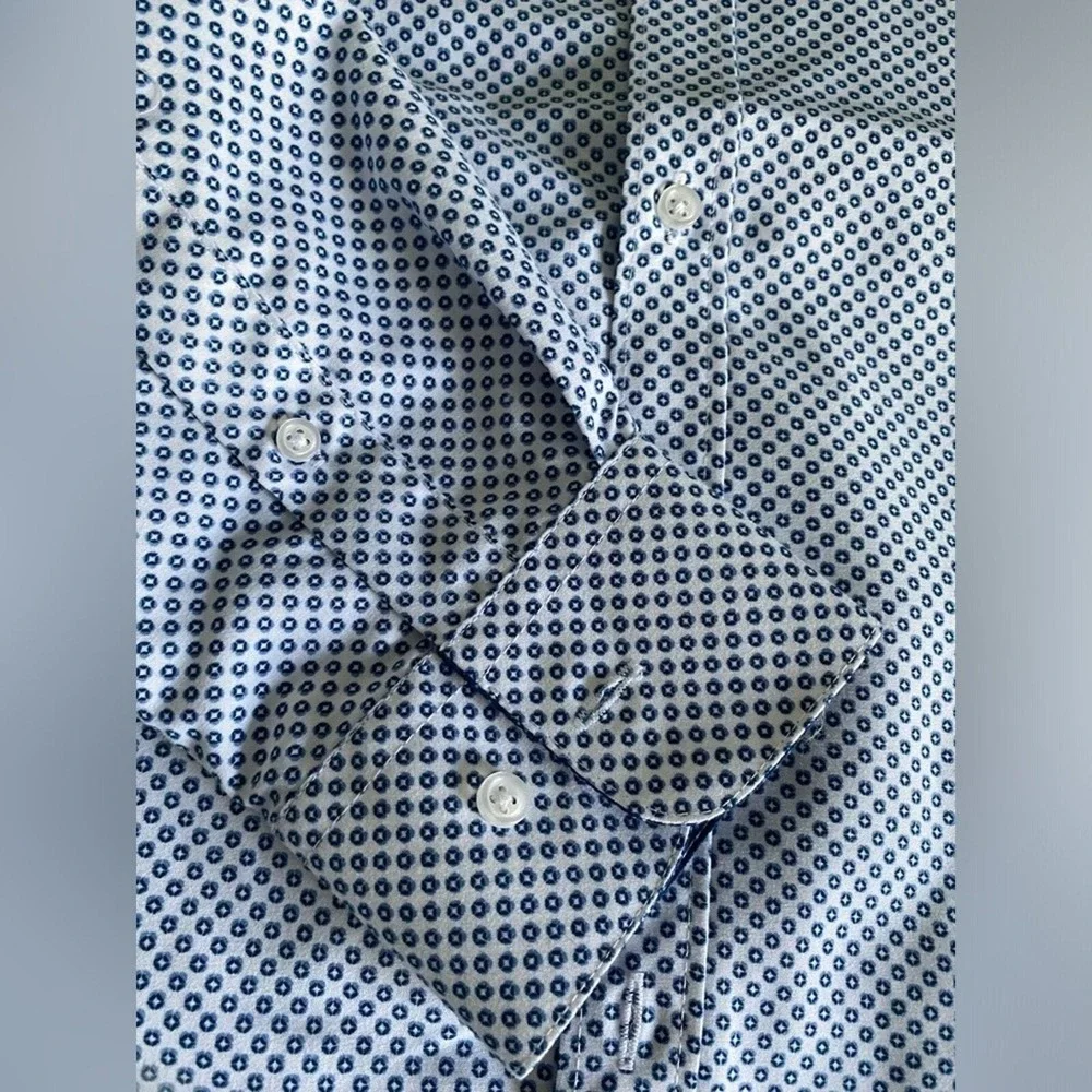 Calabrum London Mens Modern Fit Dress Shirt Blue White Geometric Medallion S NEW